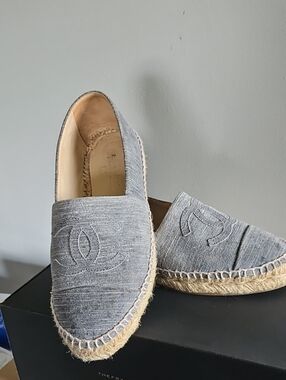 Chanel Gray Espadrille Flats 36